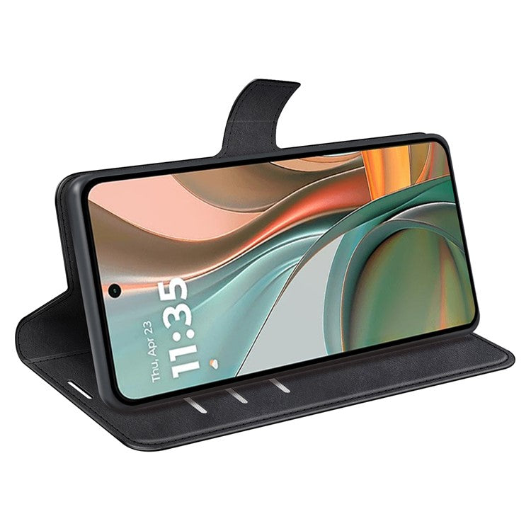 For Motorola Moto G75 5G Stand Case Anti-Scratch Calf Texture Leather Phone Cover - Black