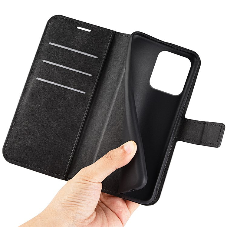 For Motorola Moto G75 5G Stand Case Anti-Scratch Calf Texture Leather Phone Cover - Black