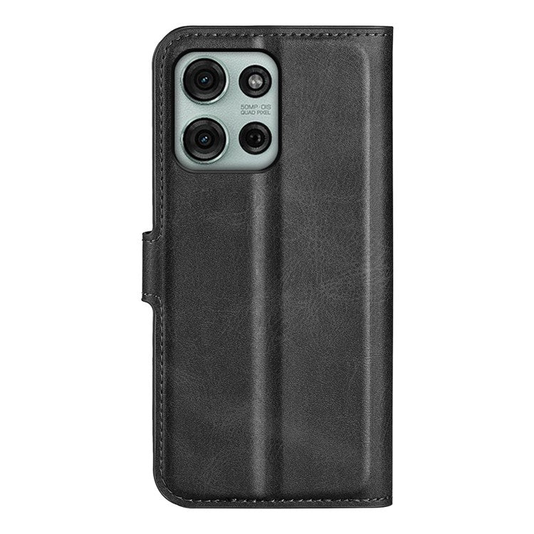 For Motorola Moto G75 5G Stand Case Anti-Scratch Calf Texture Leather Phone Cover - Black