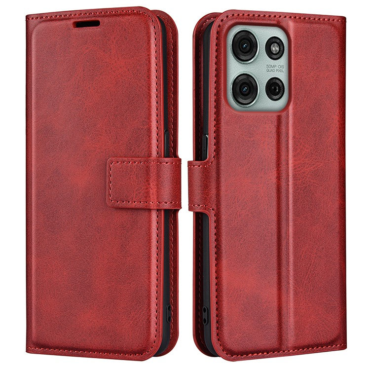 For Motorola Moto G75 5G Stand Case Anti-Scratch Calf Texture Leather Phone Cover - Red