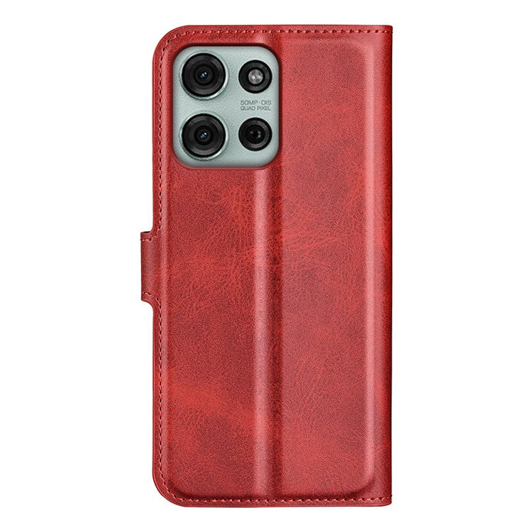 For Motorola Moto G75 5G Stand Case Anti-Scratch Calf Texture Leather Phone Cover - Red