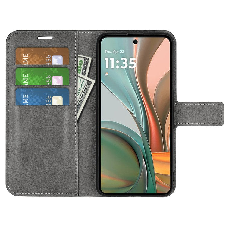 For Motorola Moto G75 5G Stand Case Anti-Scratch Calf Texture Leather Phone Cover - Grey