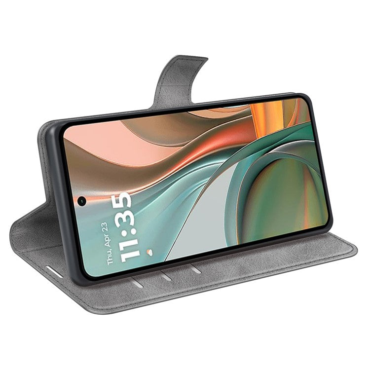 For Motorola Moto G75 5G Stand Case Anti-Scratch Calf Texture Leather Phone Cover - Grey