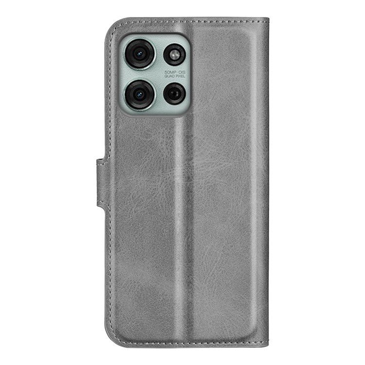 For Motorola Moto G75 5G Stand Case Anti-Scratch Calf Texture Leather Phone Cover - Grey
