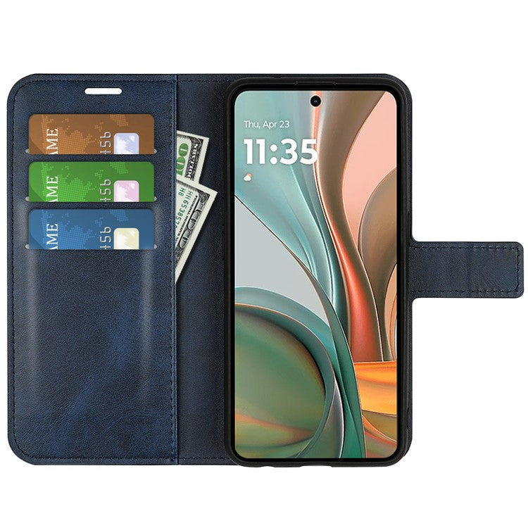 For Motorola Moto G75 5G Stand Case Anti-Scratch Calf Texture Leather Phone Cover - Blue