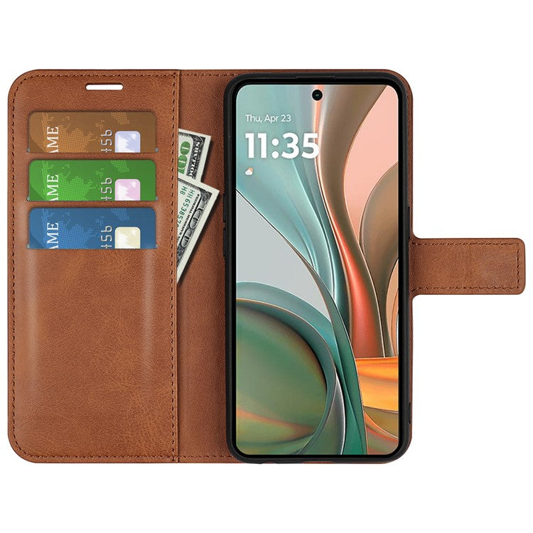 For Motorola Moto G75 5G Stand Case Anti-Scratch Calf Texture Leather Phone Cover - Light Brown