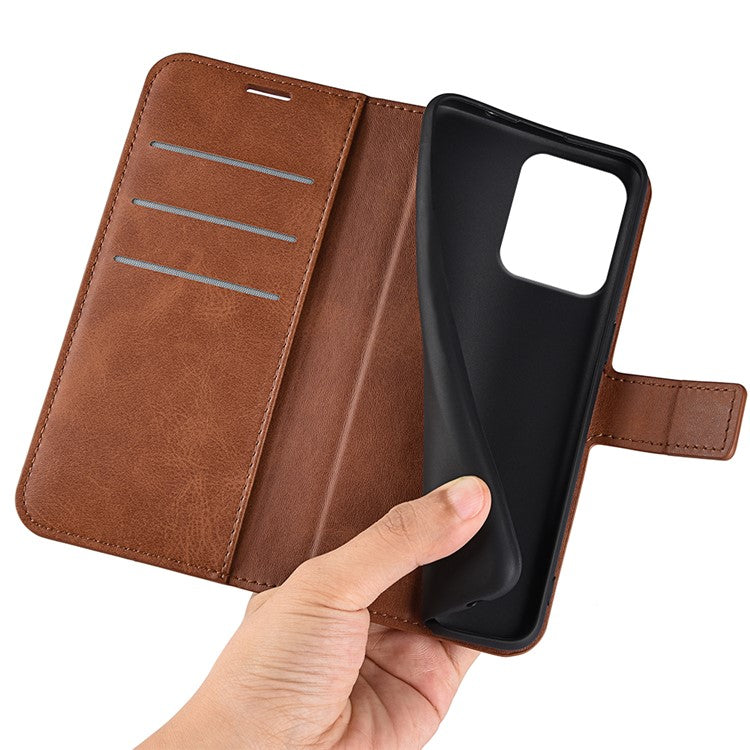 For Motorola Moto G75 5G Stand Case Anti-Scratch Calf Texture Leather Phone Cover - Light Brown