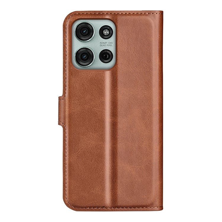 For Motorola Moto G75 5G Stand Case Anti-Scratch Calf Texture Leather Phone Cover - Light Brown