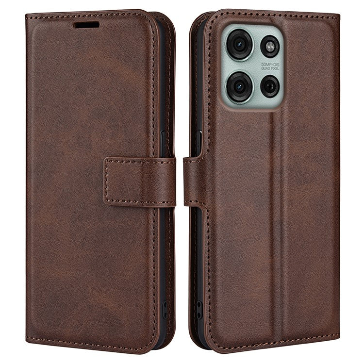 For Motorola Moto G75 5G Stand Case Anti-Scratch Calf Texture Leather Phone Cover - Brown