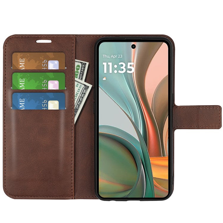 For Motorola Moto G75 5G Stand Case Anti-Scratch Calf Texture Leather Phone Cover - Brown