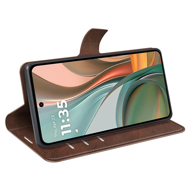 For Motorola Moto G75 5G Stand Case Anti-Scratch Calf Texture Leather Phone Cover - Brown