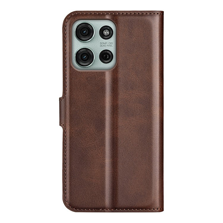 For Motorola Moto G75 5G Stand Case Anti-Scratch Calf Texture Leather Phone Cover - Brown