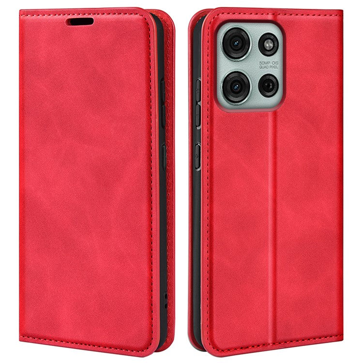 For Motorola Moto G75 5G Case Skin-Touch Leather Wallet Phone Cover - Red