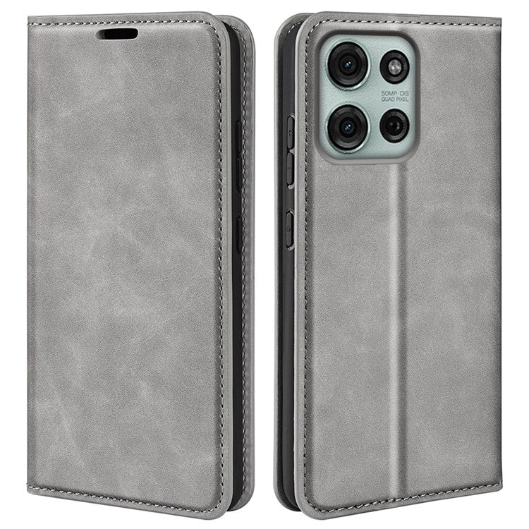 For Motorola Moto G75 5G Case Skin-Touch Leather Wallet Phone Cover - Grey