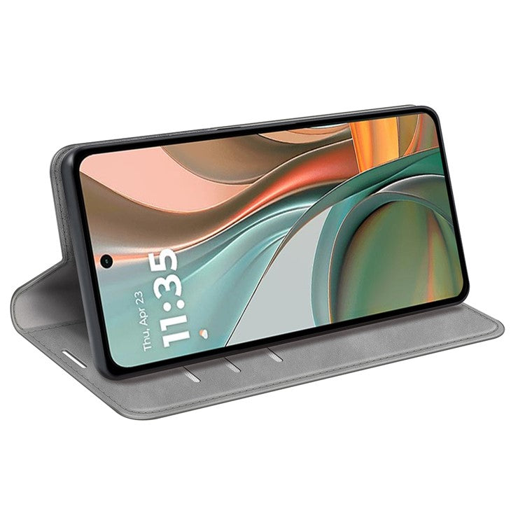 For Motorola Moto G75 5G Case Skin-Touch Leather Wallet Phone Cover - Grey