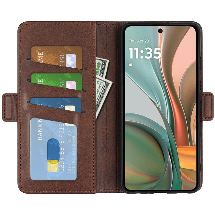For Motorola Moto G75 5G Stand Case Calf Texture Leather Wallet Phone Cover - Brown