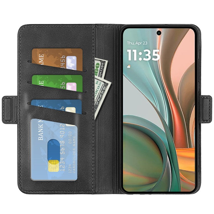 For Motorola Moto G75 5G Stand Case Calf Texture Leather Wallet Phone Cover - Black