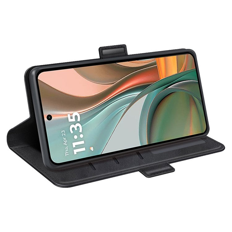 For Motorola Moto G75 5G Stand Case Calf Texture Leather Wallet Phone Cover - Black