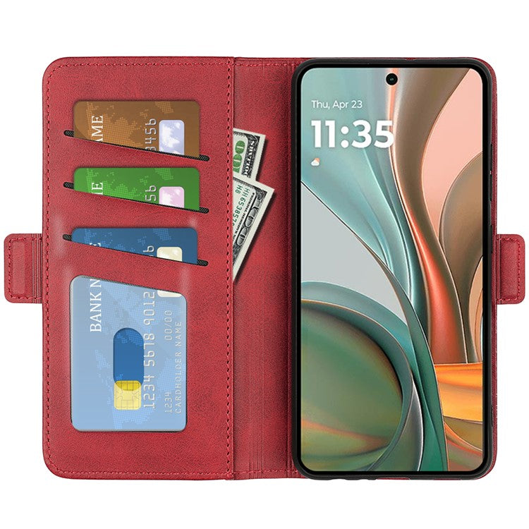 For Motorola Moto G75 5G Stand Case Calf Texture Leather Wallet Phone Cover - Red
