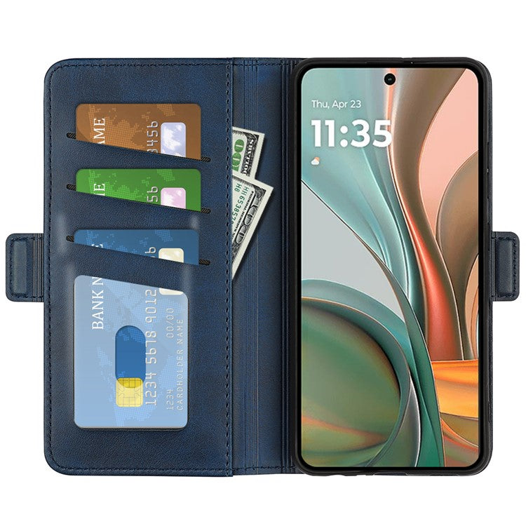 For Motorola Moto G75 5G Stand Case Calf Texture Leather Wallet Phone Cover - Blue