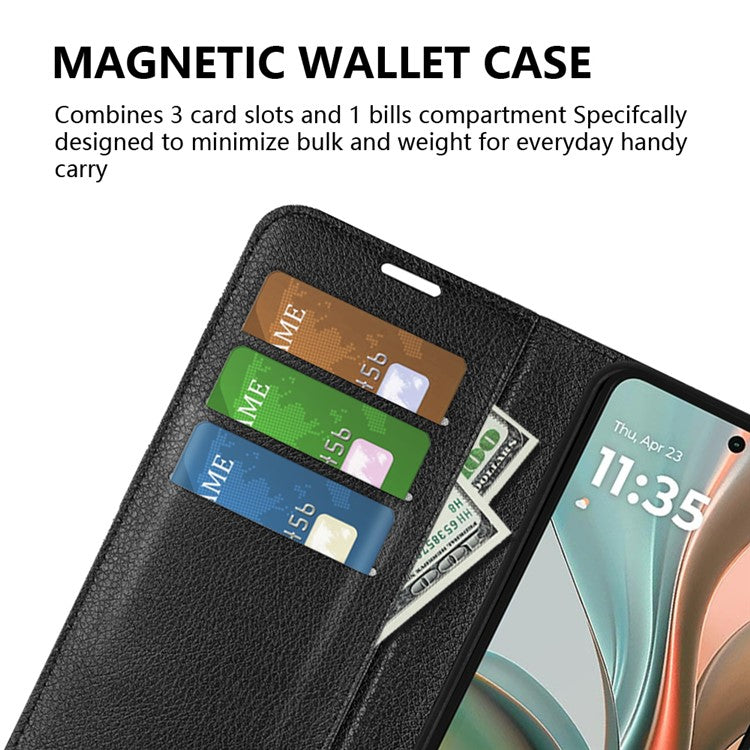 For Motorola Moto G75 5G Case Litchi Texture Shockproof Leather Wallet Phone Cover - Black