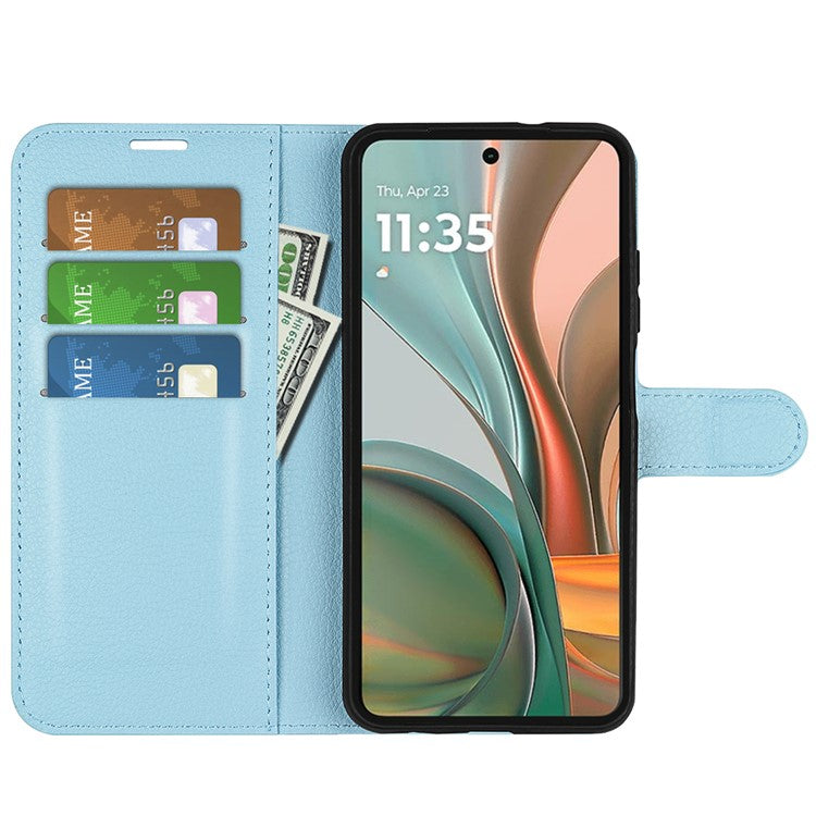 For Motorola Moto G75 5G Case Litchi Texture Shockproof Leather Wallet Phone Cover - Blue