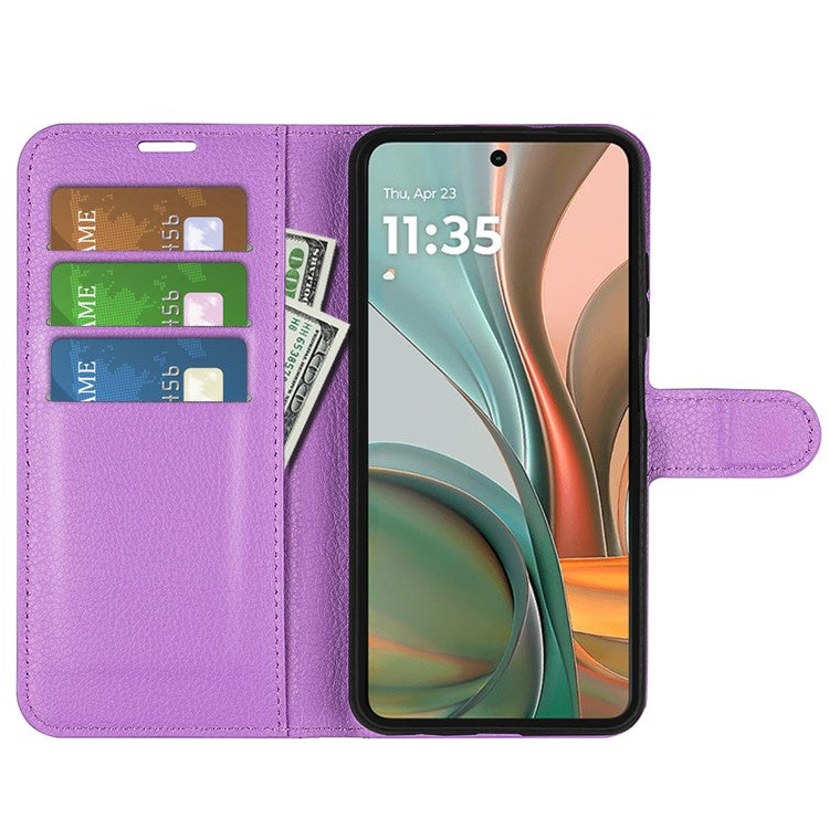For Motorola Moto G75 5G Case Litchi Texture Shockproof Leather Wallet Phone Cover - Purple