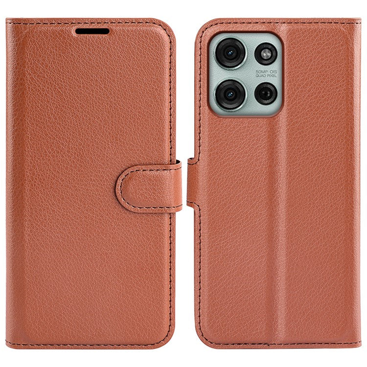 For Motorola Moto G75 5G Case Litchi Texture Shockproof Leather Wallet Phone Cover - Brown