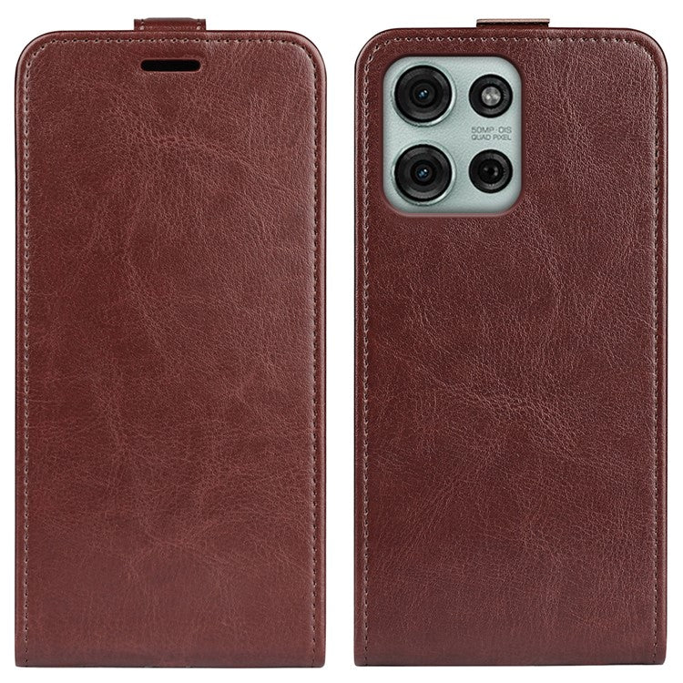 For Motorola Moto G75 5G Case with Card Slots Vertical Flip Leather Phone Cover - Brown