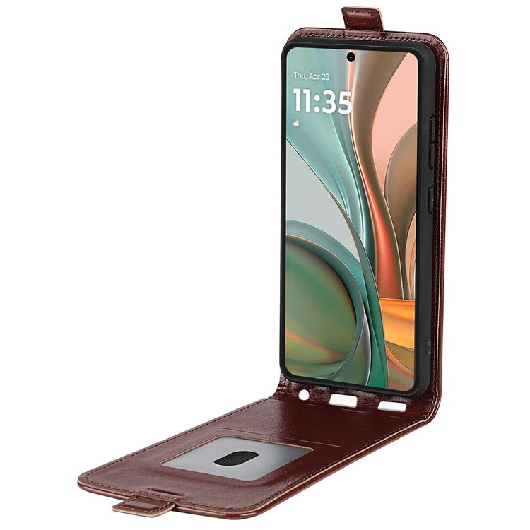For Motorola Moto G75 5G Case with Card Slots Vertical Flip Leather Phone Cover - Brown