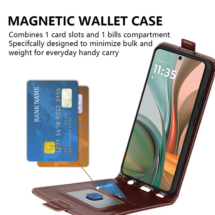 For Motorola Moto G75 5G Case with Card Slots Vertical Flip Leather Phone Cover - Brown