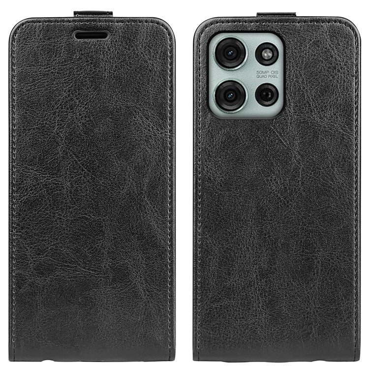 For Motorola Moto G75 5G Case with Card Slots Vertical Flip Leather Phone Cover - Black