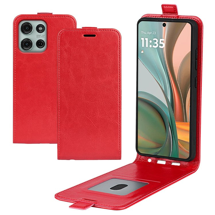 For Motorola Moto G75 5G Case with Card Slots Vertical Flip Leather Phone Cover - Red
