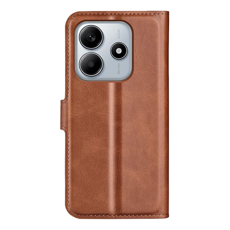 For Xiaomi Redmi Note 14 5G Stand Case Anti-Scratch Calf Texture Leather Phone Cover - Light Brown
