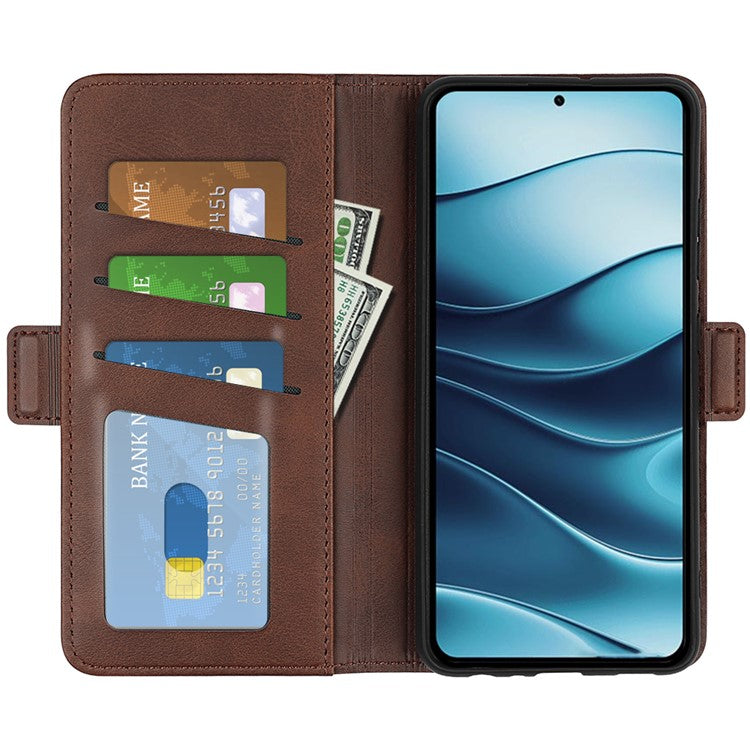 For Xiaomi Redmi Note 14 5G / 14 4G Stand Case Calf Texture Leather Wallet Phone Cover - Brown