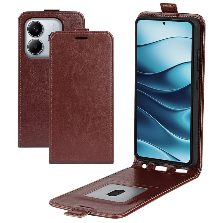 For Xiaomi Redmi Note 14 5G Case with Card Slots Vertical Flip Leather Phone Cover - Brown