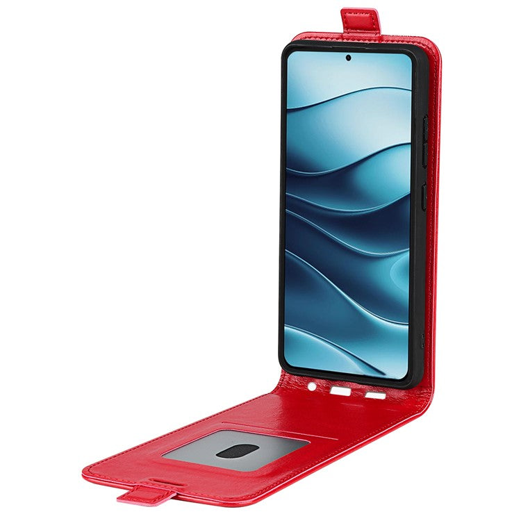For Xiaomi Redmi Note 14 5G Case with Card Slots Vertical Flip Leather Phone Cover - Red