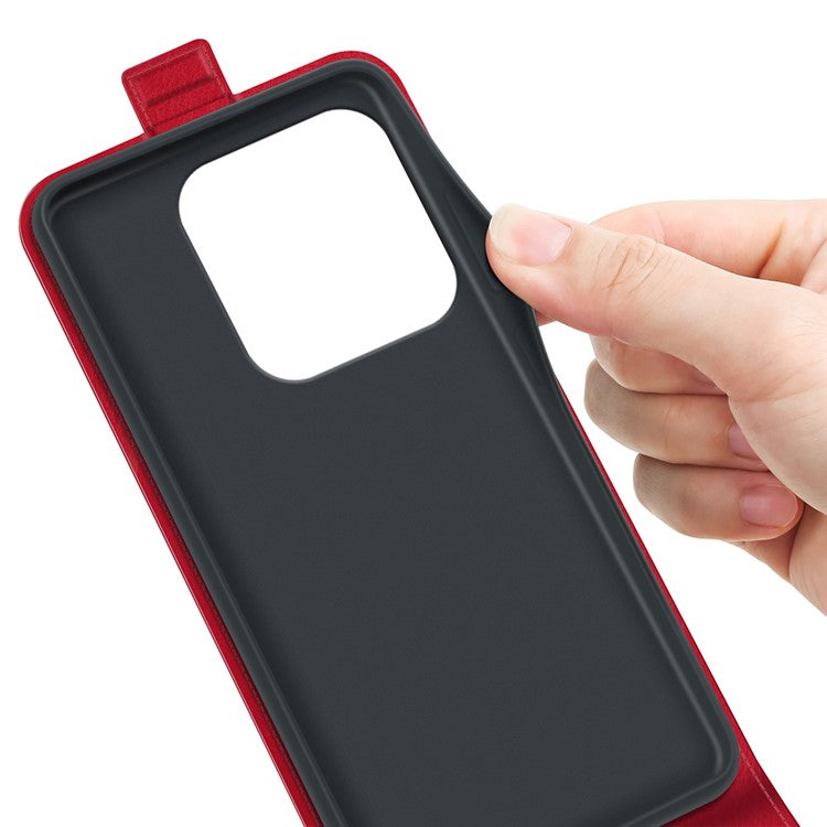 For Xiaomi Redmi Note 14 5G Case with Card Slots Vertical Flip Leather Phone Cover - Red