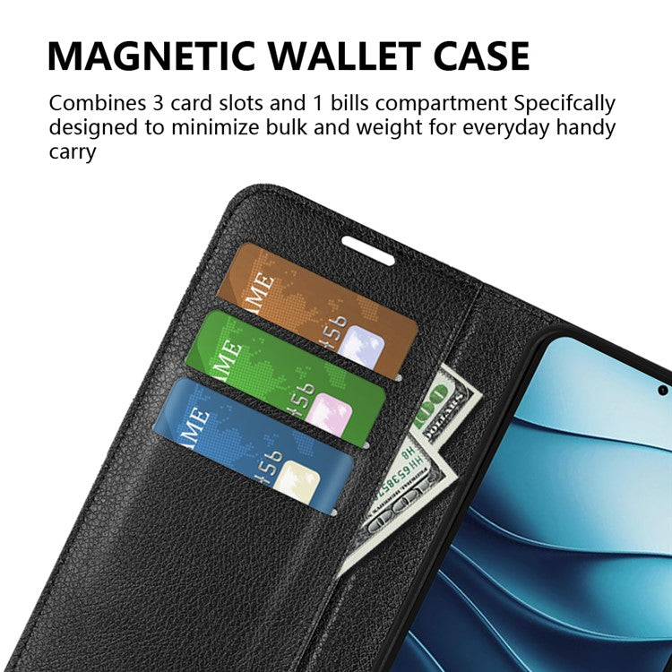 For Xiaomi Redmi Note 14 5G Case Litchi Texture Shockproof Leather Wallet Phone Cover - Black