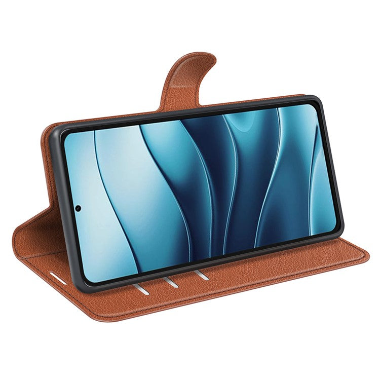 For Xiaomi Redmi Note 14 5G Case Litchi Texture Shockproof Leather Wallet Phone Cover - Brown