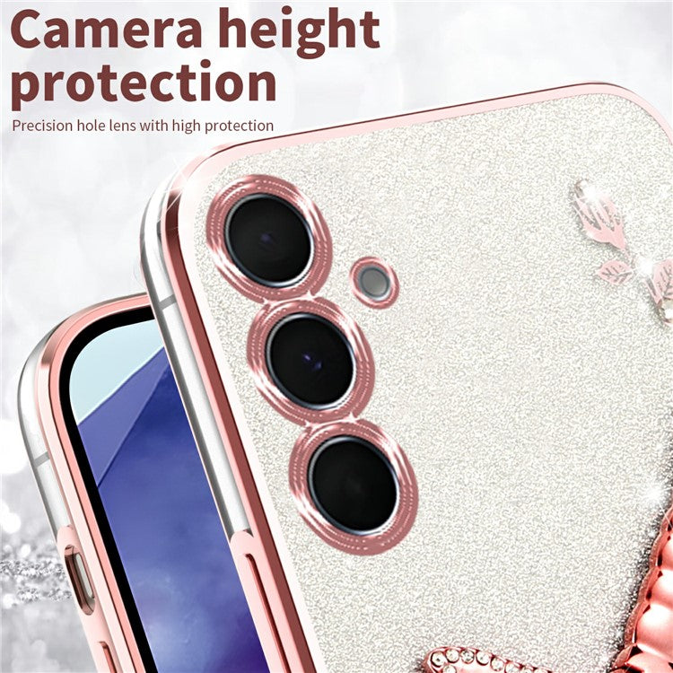 KADEM For Samsung Galaxy A15 5G / 4G Case Dragonfly Kickstand TPU Flowers Glitter Phone Cover - Pink