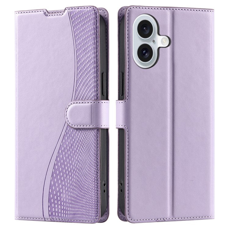 For iPhone 16 Plus Case Dots Imprinted PU Leather Flip Phone Cover with Card Slot, Strap - Purple