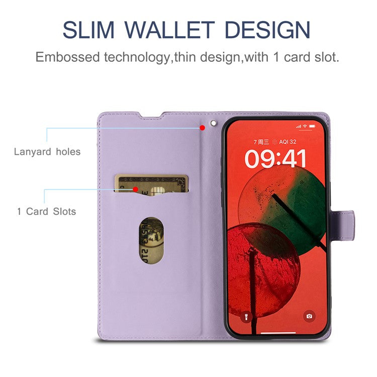 For iPhone 16 Plus Case Dots Imprinted PU Leather Flip Phone Cover with Card Slot, Strap - Purple