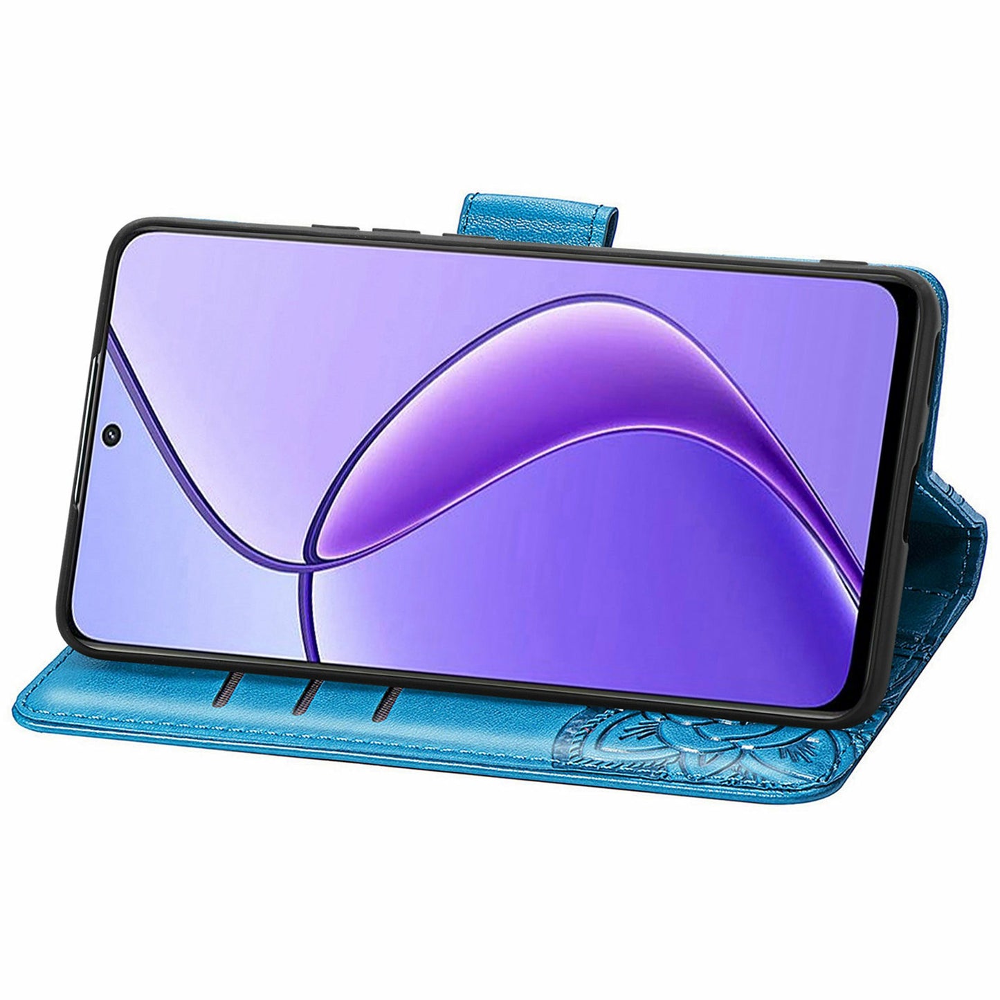 For Oppo F27 5G Case PU Leather Wallet Phone Cover Butterfly Pattern - Blue