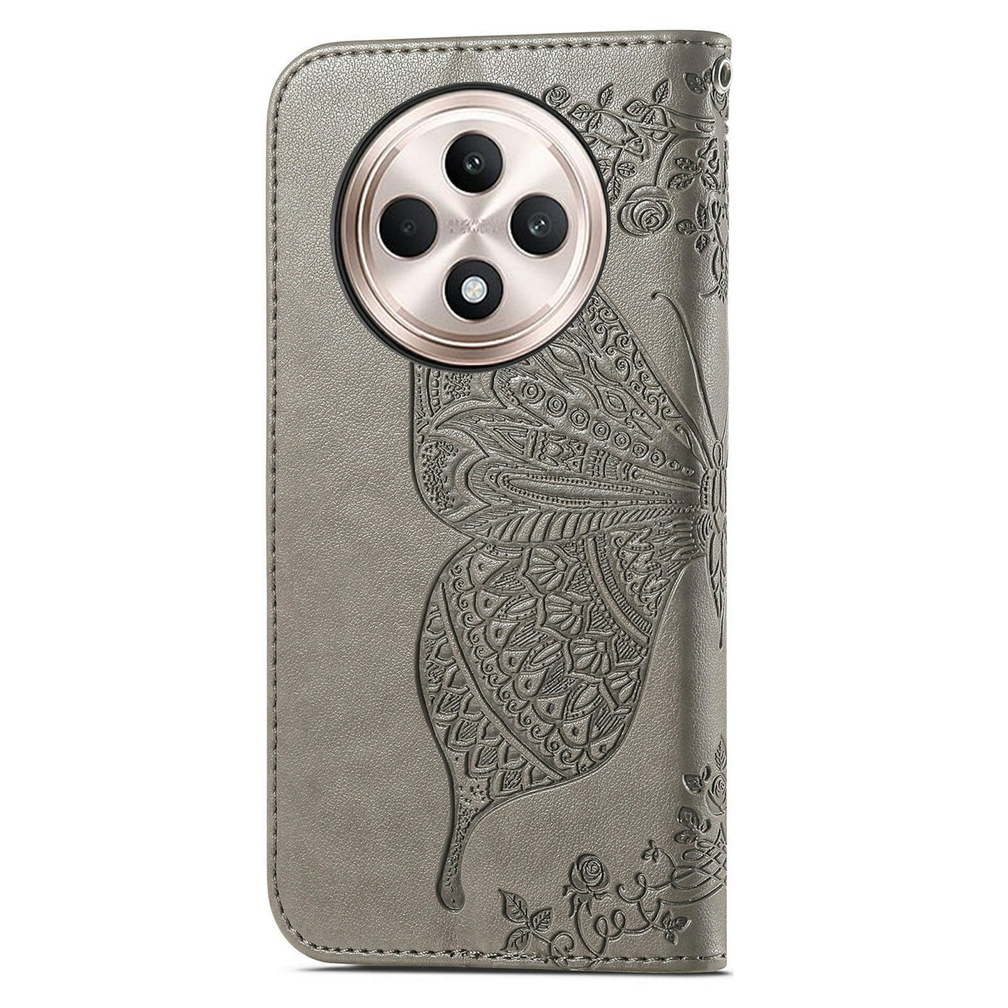 For Oppo F27 5G Case PU Leather Wallet Phone Cover Butterfly Pattern - Grey