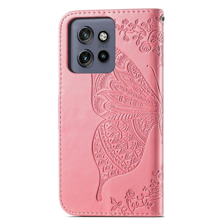 For Motorola Edge 50 Neo 5G / Moto S50 5G / Thinkphone 25 5G Case PU Leather Wallet Phone Cover Butterfly Pattern - Pink