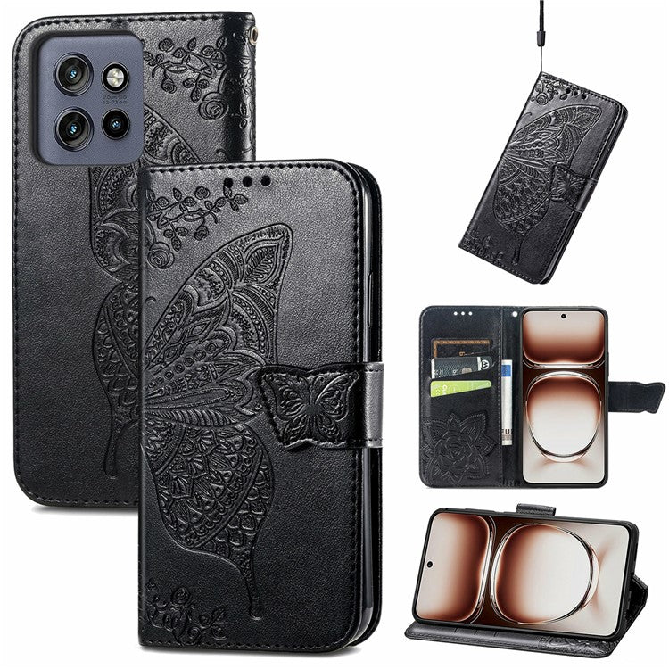 For Motorola Edge 50 Neo 5G / Moto S50 5G / Thinkphone 25 5G Case PU Leather Wallet Phone Cover Butterfly Pattern - Black