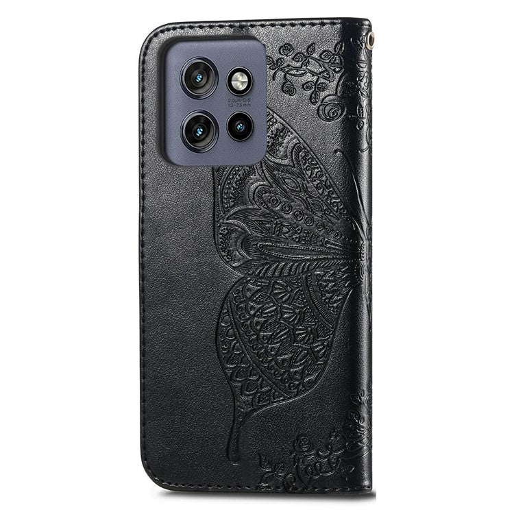 For Motorola Edge 50 Neo 5G / Moto S50 5G / Thinkphone 25 5G Case PU Leather Wallet Phone Cover Butterfly Pattern - Black