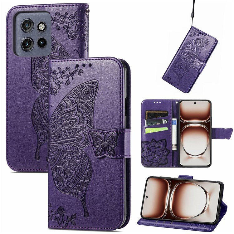 For Motorola Edge 50 Neo 5G / Moto S50 5G / Thinkphone 25 5G Case PU Leather Wallet Phone Cover Butterfly Pattern - Dark Purple