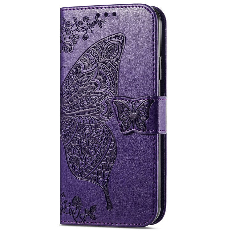 For Motorola Edge 50 Neo 5G / Moto S50 5G / Thinkphone 25 5G Case PU Leather Wallet Phone Cover Butterfly Pattern - Dark Purple